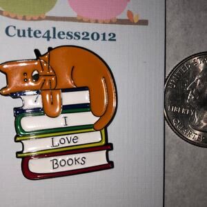 I Love Books Cat Pin Brooch
